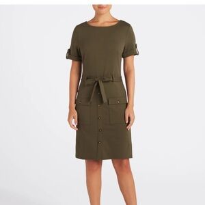 Fortune and Ivy Adene Knit Fitted Ponte Shirt Dress